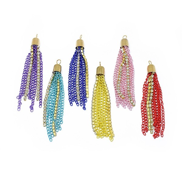 PandaHall Iron Chain Tassel Big Pendants, with Rhinestone, Golden, Mixed Color, 79.5~80.5x7.5mm, Hole: 2.5~3mm Iron Multicolor
PandaHall Iron Chain Tassel Big Pendants, with Rhinestone, Golden, Mixed Color, 79.5~80.5x7.5mm, Hole: 2.5~3mm Iron Multicolor