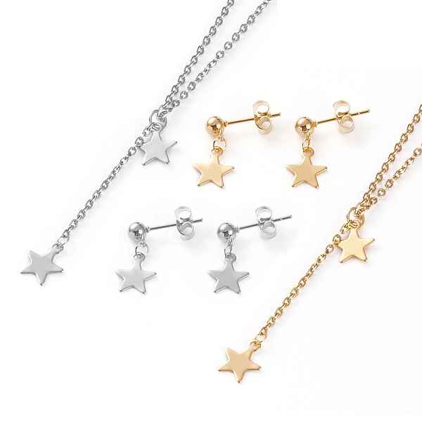 PandaHall 304 Stainless Steel Cable Chains Pendant Necklaces and Stud Earrings Sets, with Lobster Claw Clasps and Ear Nuts, Star, Mixed...
PandaHall 304 Stainless Steel Cable Chains Pendant Necklaces and Stud Earrings Sets, with Lobster Claw Clasps and Ear Nuts, Star, Mixed...