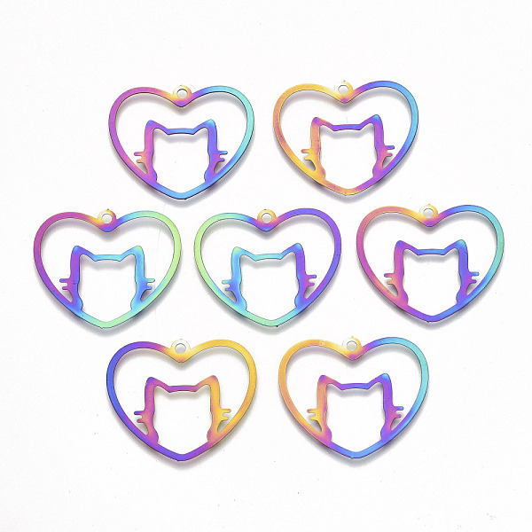 PandaHall Ion Plating(IP) 201 Stainless Steel Pendants, Etched Metal Embellishments, Heart with Cat, Rainbow Color, 26x30x0.3mm, Hole: 2mm...
PandaHall Ion Plating(IP) 201 Stainless Steel Pendants, Etched Metal Embellishments, Heart with Cat, Rainbow Color, 26x30x0.3mm, Hole: 2mm...