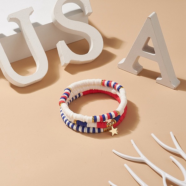 PandaHall 3Pcs 3 Style Independence Day Polymer Clay Heishi Surfer Stretch Bracelets Set, 304 Stainless Steel Star Charms Preppy Bracelets..., Multicolor
PandaHall 3Pcs 3 Style Independence Day Polymer Clay Heishi Surfer Stretch Bracelets Set, 304 Stainless Steel Star Charms Preppy Bracelets..., Multicolor