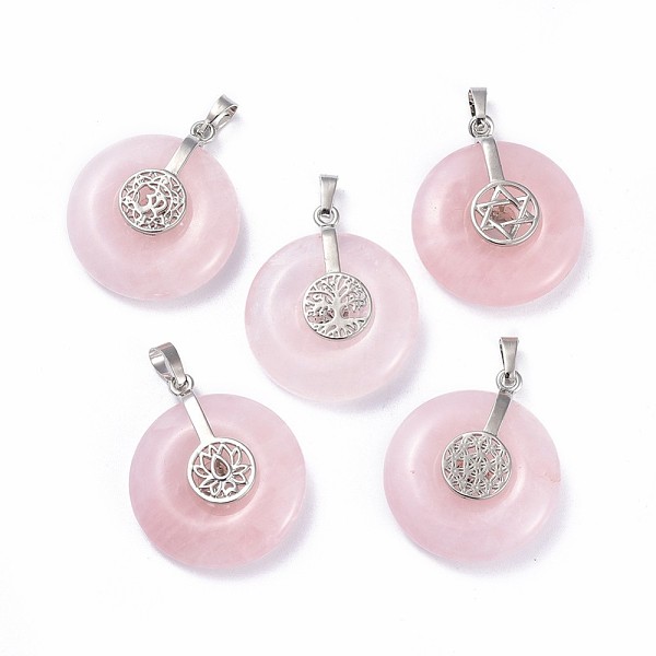 PandaHall Natural Rose Quartz Pendants, with Platinum Tone Brass Findings, Donut/Pi Disc with Mixed Shapes, 35.5x30x8.5~9.5mm, Hole..., Pink
PandaHall Natural Rose Quartz Pendants, with Platinum Tone Brass Findings, Donut/Pi Disc with Mixed Shapes, 35.5x30x8.5~9.5mm, Hole..., Pink