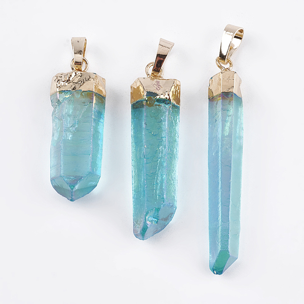 PandaHall Electroplated Natural Quartz Crystal Pendants, with Brass Finding, Golden, Aqua, 32~48x8~12x6.5~11.5mm, Hole: 5x6mm Quartz Crystal..., Cyan
PandaHall Electroplated Natural Quartz Crystal Pendants, with Brass Finding, Golden, Aqua, 32~48x8~12x6.5~11.5mm, Hole: 5x6mm Quartz Crystal..., Cyan
