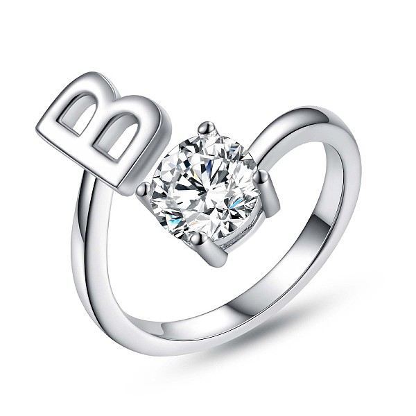 PandaHall Rhodium Plated 925 Sterling Silver Initial Letter Open Cuff Ring, Clear Cubic Zirconia Ring for Women, Platinum, Letter.B, US Size...
PandaHall Rhodium Plated 925 Sterling Silver Initial Letter Open Cuff Ring, Clear Cubic Zirconia Ring for Women, Platinum, Letter.B, US Size...