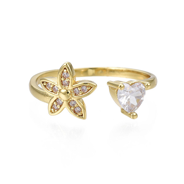 PandaHall Cubic Zirconia Flower and Heart Open Cuff Ring, Real 18K Gold Plated Brass Jewelry for Women, Nickel Free, Clear, US Size 8 1/2...
PandaHall Cubic Zirconia Flower and Heart Open Cuff Ring, Real 18K Gold Plated Brass Jewelry for Women, Nickel Free, Clear, US Size 8 1/2...