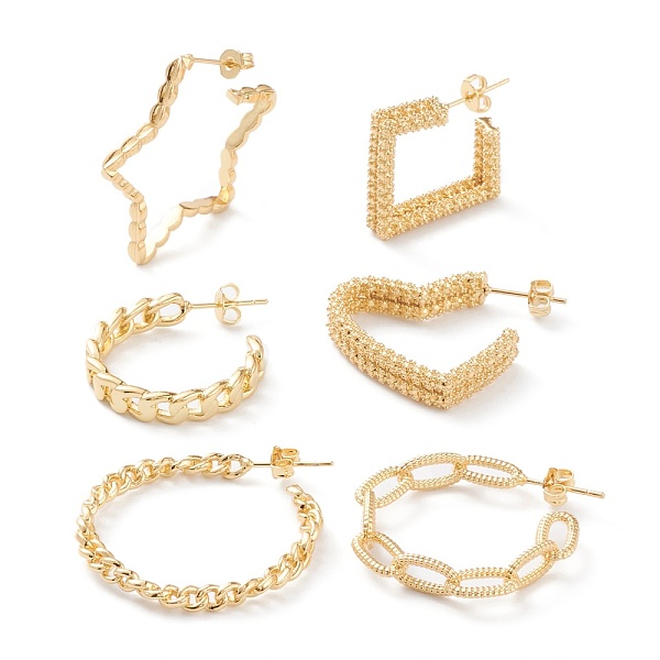 PandaHall Brass Half Hoop Earrings, Stud Earrings, with Ear Nuts, Long-Lasting Plated, Mixed Shapes, Real 18K Gold Plated...
PandaHall Brass Half Hoop Earrings, Stud Earrings, with Ear Nuts, Long-Lasting Plated, Mixed Shapes, Real 18K Gold Plated...