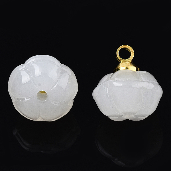 PandaHall Glass Charms, with Golden Brass Loops, Flower, Creamy White, 10x9.5x9.5mm, Hole: 1.6mm & 1mm Glass Flower
PandaHall Glass Charms, with Golden Brass Loops, Flower, Creamy White, 10x9.5x9.5mm, Hole: 1.6mm & 1mm Glass Flower