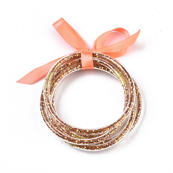 PandaHall PVC Plastic Buddhist Bangle Sets, Jelly Bangles, with Paillette/Sequins and Polyester Ribbon, Orange, 2-1/2 inch(6.5cm), 5pcs/set...
PandaHall PVC Plastic Buddhist Bangle Sets, Jelly Bangles, with Paillette/Sequins and Polyester Ribbon, Orange, 2-1/2 inch(6.5cm), 5pcs/set...