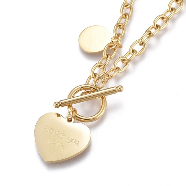 PandaHall 304 Stainless Steel Pendant Necklaces, with Cable Chains and Toggle Clasps, Heart with Flat Round, Golden, 16.46 inch(41.8cm) 304...
PandaHall 304 Stainless Steel Pendant Necklaces, with Cable Chains and Toggle Clasps, Heart with Flat Round, Golden, 16.46 inch(41.8cm) 304...