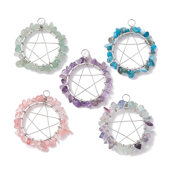 PandaHall Mixed Gemstone Chips Copper Wire Wrapped Pendants, Pentagram Charms, Platinum, 36~37x32~34x5~8mm, Hole: 4mm Mixed Stone Star
PandaHall Mixed Gemstone Chips Copper Wire Wrapped Pendants, Pentagram Charms, Platinum, 36~37x32~34x5~8mm, Hole: 4mm Mixed Stone Star