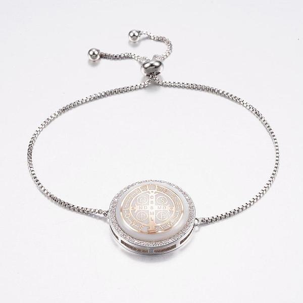 PandaHall Adjustable Brass Micro Pave Cubic Zirconia Shell Bolo Bracelets, Slider Bracelets, with Brass Box Chains, Flat Round with Saint..., White
PandaHall Adjustable Brass Micro Pave Cubic Zirconia Shell Bolo Bracelets, Slider Bracelets, with Brass Box Chains, Flat Round with Saint..., White