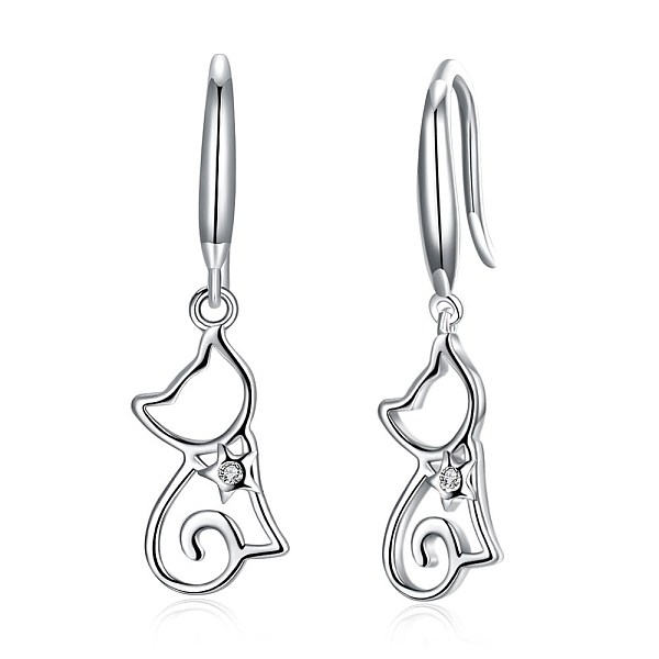 PandaHall 925 Sterling Silver Kitten Dangle Earrings, Hollow Cat, Platinum, 26x7mm Sterling Silver
PandaHall 925 Sterling Silver Kitten Dangle Earrings, Hollow Cat, Platinum, 26x7mm Sterling Silver