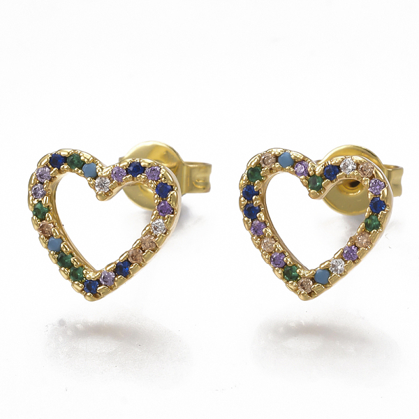 PandaHall Brass Micro Pave Cubic Zirconia(Random Mixed Color) Ear Studs, with Ear Nuts, Heart, Golden, 9x9.5mm, Pin: 0.7mm Cubic Zirconia
PandaHall Brass Micro Pave Cubic Zirconia(Random Mixed Color) Ear Studs, with Ear Nuts, Heart, Golden, 9x9.5mm, Pin: 0.7mm Cubic Zirconia