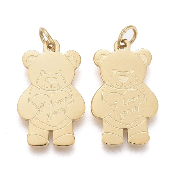 PandaHall Valentine's Day Ion Plating(IP) 304 Stainless Steel Pendants, with Jump Ring, Laser Cut, Bear with Word I Love You, Golden...
PandaHall Valentine's Day Ion Plating(IP) 304 Stainless Steel Pendants, with Jump Ring, Laser Cut, Bear with Word I Love You, Golden...