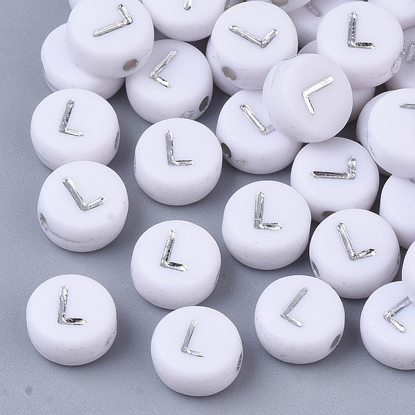 PandaHall Plating Acrylic Beads, Silver Metal Enlaced, Horizontal Hole, Flat Round with Letter, White, Letter.L, 7x4mm, Hole: 1.2mm, about...
PandaHall Plating Acrylic Beads, Silver Metal Enlaced, Horizontal Hole, Flat Round with Letter, White, Letter.L, 7x4mm, Hole: 1.2mm, about...