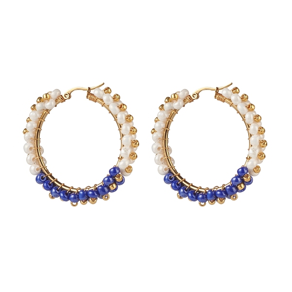 PandaHall Glass Beads Braided Big Hoop Earrings, 304 Stainless Steel Wire Wrap Jewelry for Women, Golden, Blue, 48x48.5x9mm, Pin: 1.1x0.6mm...
PandaHall Glass Beads Braided Big Hoop Earrings, 304 Stainless Steel Wire Wrap Jewelry for Women, Golden, Blue, 48x48.5x9mm, Pin: 1.1x0.6mm...