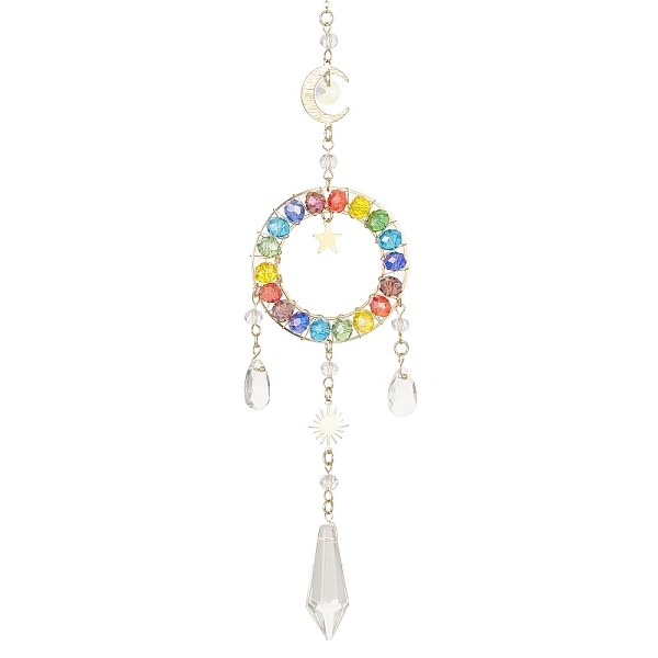 PandaHall Glass Teardrop/Cone Pendant Decoration, with Brass Sun/Moon Link and Glass Beaded Round Ring, for Home Decoration, Colorful, 309mm..., Multicolor
PandaHall Glass Teardrop/Cone Pendant Decoration, with Brass Sun/Moon Link and Glass Beaded Round Ring, for Home Decoration, Colorful, 309mm..., Multicolor