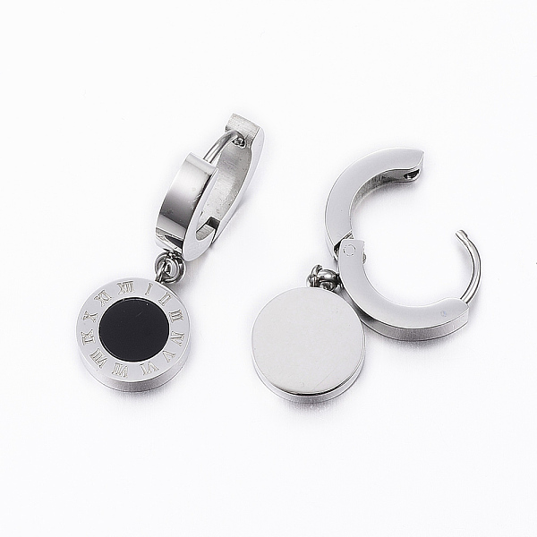 PandaHall 304 Stainless Steel Hoop Earrings, Dangle Earrings, with Acrylic, Flat Round with Roman Numerals, Stainless Steel Color, 27mm, Pin..., Black
PandaHall 304 Stainless Steel Hoop Earrings, Dangle Earrings, with Acrylic, Flat Round with Roman Numerals, Stainless Steel Color, 27mm, Pin..., Black