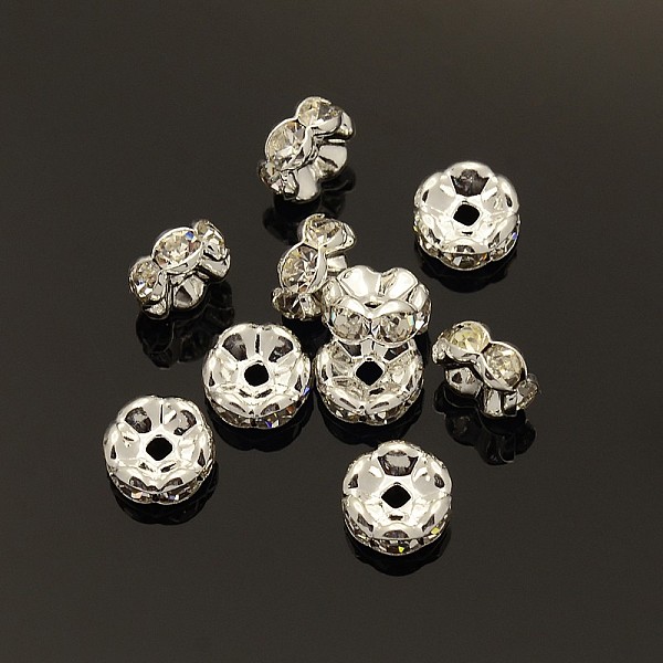 PandaHall Brass Rhinestone Spacer Beads, Grade AAA, Wavy Edge, Nickel Free, Silver Color Plated, Rondelle, Crystal, 8x3.8mm, Hole: 1.5mm..., Clear
PandaHall Brass Rhinestone Spacer Beads, Grade AAA, Wavy Edge, Nickel Free, Silver Color Plated, Rondelle, Crystal, 8x3.8mm, Hole: 1.5mm..., Clear
