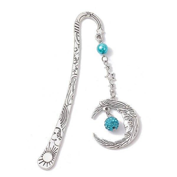 PandaHall Alloy Moon Pendant Bookmark, Tibetan Style Alloy Hook Bookmarks, with Glass Pearl, Deep Sky Blue, 112mm Alloy Moon
PandaHall Alloy Moon Pendant Bookmark, Tibetan Style Alloy Hook Bookmarks, with Glass Pearl, Deep Sky Blue, 112mm Alloy Moon