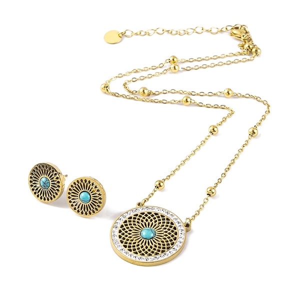 PandaHall Synthetic Turquoise Stud Earrings & Pendant Necklaces Sets, 304 Stainless Steel Rhinestone Jewelry Sets for Women, Round, 450mm...
PandaHall Synthetic Turquoise Stud Earrings & Pendant Necklaces Sets, 304 Stainless Steel Rhinestone Jewelry Sets for Women, Round, 450mm...