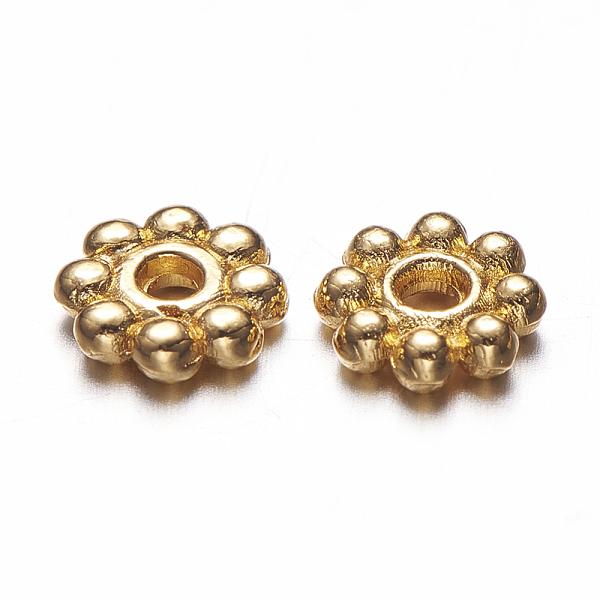 PandaHall Alloy Daisy Spacer Beads, Flower, Cadmium Free & Lead Free, Golden, 5~6x1.5~2mm, Hole: 1.8mm, about 7000pcs/1000g Alloy Flower
PandaHall Alloy Daisy Spacer Beads, Flower, Cadmium Free & Lead Free, Golden, 5~6x1.5~2mm, Hole: 1.8mm, about 7000pcs/1000g Alloy Flower