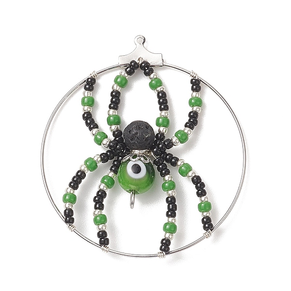 PandaHall Brass Pendants, with Glass Seed & Evil Eye Lampwork & Natural Lava Rock Beads, Ring with Spider Charms, Lime Green...
PandaHall Brass Pendants, with Glass Seed & Evil Eye Lampwork & Natural Lava Rock Beads, Ring with Spider Charms, Lime Green...