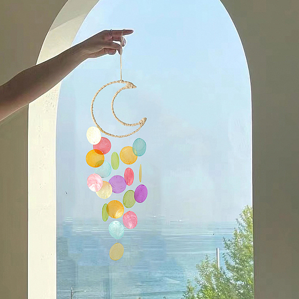 PandaHall Moon with Shell Wind Chime, Cotton Rope Home Wall Pendant Decoration, Colorful, 550x150mm Shell
PandaHall Moon with Shell Wind Chime, Cotton Rope Home Wall Pendant Decoration, Colorful, 550x150mm Shell