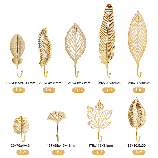 PandaHall BENECREAT 9pcs Decorative Leaves Iron Hooks, 9 Style Feather/Maple Leaf Wall Mounted Hangers Gold Coat Hooks for Hanging Key...
PandaHall BENECREAT 9pcs Decorative Leaves Iron Hooks, 9 Style Feather/Maple Leaf Wall Mounted Hangers Gold Coat Hooks for Hanging Key...
