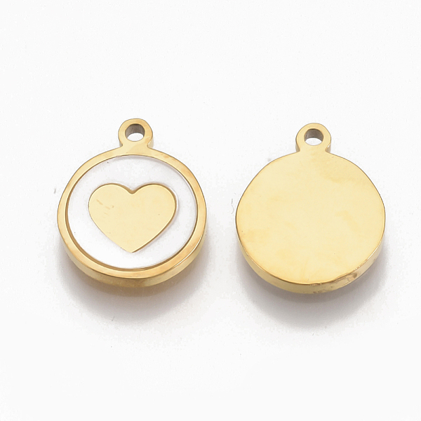 PandaHall 304 Stainless Steel Charms, with Shell, Flat Round with Heart, Golden, 12x10x1.5mm, Hole: 1.2mm 304 Stainless Steel Flat Round
PandaHall 304 Stainless Steel Charms, with Shell, Flat Round with Heart, Golden, 12x10x1.5mm, Hole: 1.2mm 304 Stainless Steel Flat Round