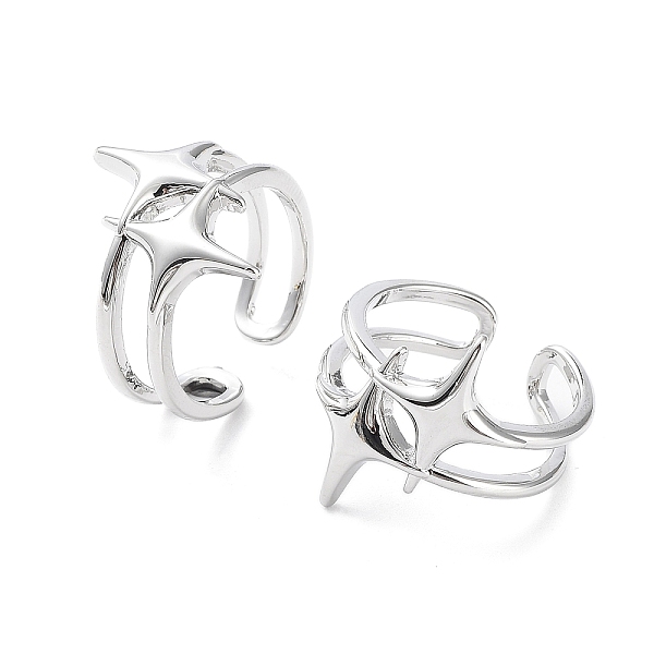 PandaHall Brass Open Cuff Rings, Double Star, Platinum, US Size 7 1/4(17.5mm) Brass Star
PandaHall Brass Open Cuff Rings, Double Star, Platinum, US Size 7 1/4(17.5mm) Brass Star