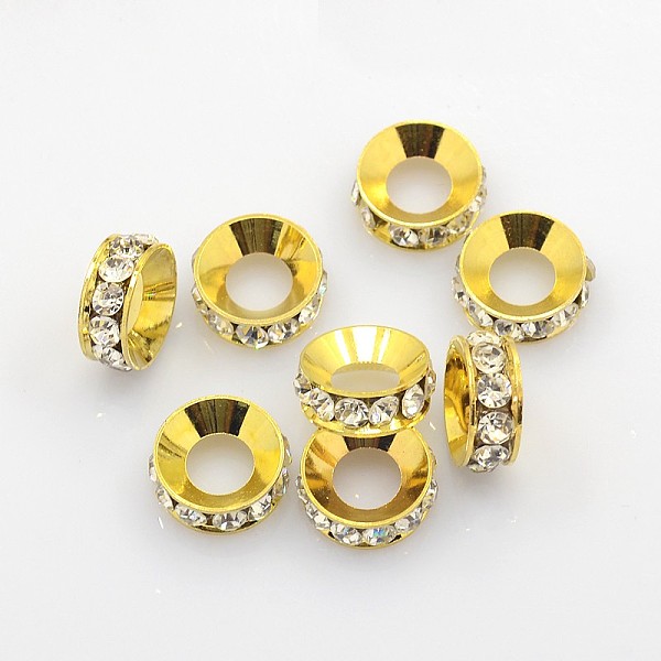 PandaHall Brass Rhinestone Spacer Beads, Rondelle, White, Golden Metal Color,Size: about 13mm in diameter, 5mm thick, hole: 7mm..., Clear
PandaHall Brass Rhinestone Spacer Beads, Rondelle, White, Golden Metal Color,Size: about 13mm in diameter, 5mm thick, hole: 7mm..., Clear