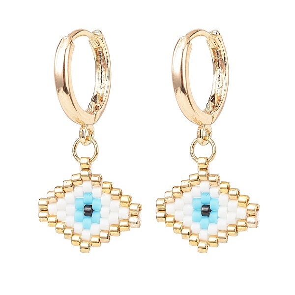 PandaHall Japanese Seed Braided Rhombus with Evil Eye Dangle Hoop Earrings, Golden Brass Jewelry for Women, Light Sky Blue, 30mm, Pin: 1mm..., White
PandaHall Japanese Seed Braided Rhombus with Evil Eye Dangle Hoop Earrings, Golden Brass Jewelry for Women, Light Sky Blue, 30mm, Pin: 1mm..., White