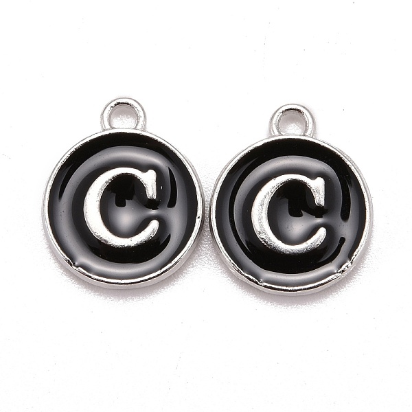 PandaHall Platinum Plated Alloy Charms, Cadmium Free & Lead Free, with Enamel, Enamelled Sequins, Flat Round with Letter, Letter.C..., Black
PandaHall Platinum Plated Alloy Charms, Cadmium Free & Lead Free, with Enamel, Enamelled Sequins, Flat Round with Letter, Letter.C..., Black