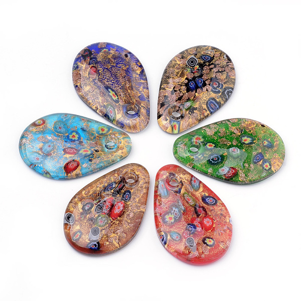 PandaHall Handmade Gold Sand Lampwork Big Pendants, Inside Millefiori Glass, teardrop, Mixed Color, 61~62x40~41x8~9mm, Hole: 5mm, 12pcs/box..., Multicolor
PandaHall Handmade Gold Sand Lampwork Big Pendants, Inside Millefiori Glass, teardrop, Mixed Color, 61~62x40~41x8~9mm, Hole: 5mm, 12pcs/box..., Multicolor