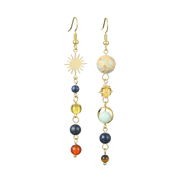 PandaHall Chakra Theme Natural & Synthetic Mixed Gemstone Beads Dangle Earrings, Sun & Planet Alloy Asymmetrical Earrings, 80x13.5mm...
PandaHall Chakra Theme Natural & Synthetic Mixed Gemstone Beads Dangle Earrings, Sun & Planet Alloy Asymmetrical Earrings, 80x13.5mm...