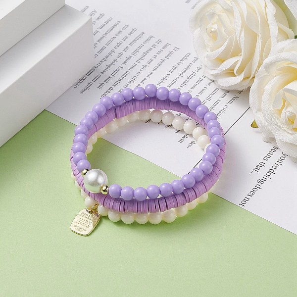PandaHall 3Pcs Handmade Polymer Clay Heishi Surfer Stretch Bracelets Set with Glass Pearl, Preppy Bracelets with Alloy Word Charms for Women..., Purple
PandaHall 3Pcs Handmade Polymer Clay Heishi Surfer Stretch Bracelets Set with Glass Pearl, Preppy Bracelets with Alloy Word Charms for Women..., Purple