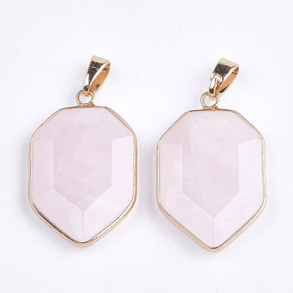 PandaHall Natural Rose Quartz Pendants, with Brass Findings, Faceted, Shield, Golden, 36x22.5x6mm, Hole: 8x4.5mm Rose Quartz Others
PandaHall Natural Rose Quartz Pendants, with Brass Findings, Faceted, Shield, Golden, 36x22.5x6mm, Hole: 8x4.5mm Rose Quartz Others
