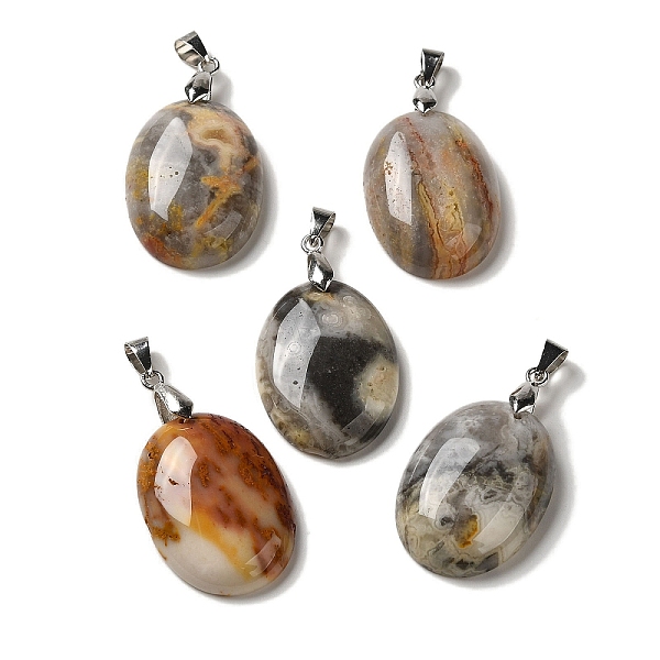 PandaHall Natural Crazy Agate Pendants, Oval Charms with Rack Plating Platinum Plated Brass Snap on Bails, 30x21.5~22x6~6.5mm, Hole: 6x4mm...
PandaHall Natural Crazy Agate Pendants, Oval Charms with Rack Plating Platinum Plated Brass Snap on Bails, 30x21.5~22x6~6.5mm, Hole: 6x4mm...