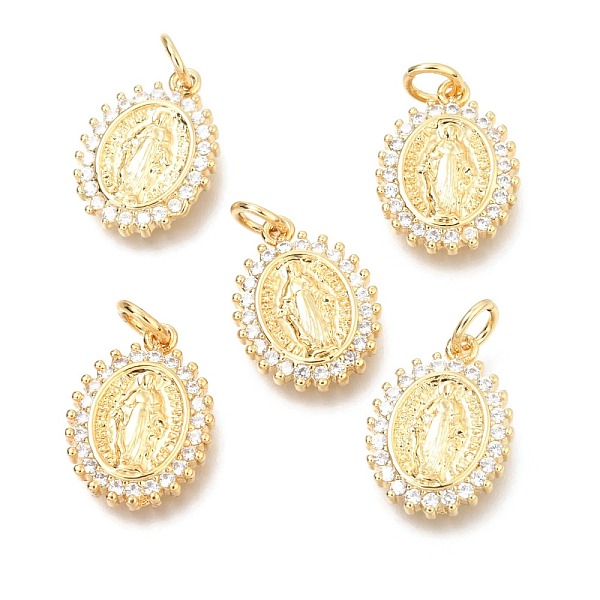PandaHall Brass Micro Pave Clear Cubic Zirconia Pendants, with Jump Rings, Flat Round with Jesus, Real 18K Gold Plated, 16x12x2.5mm, Hole...
PandaHall Brass Micro Pave Clear Cubic Zirconia Pendants, with Jump Rings, Flat Round with Jesus, Real 18K Gold Plated, 16x12x2.5mm, Hole...