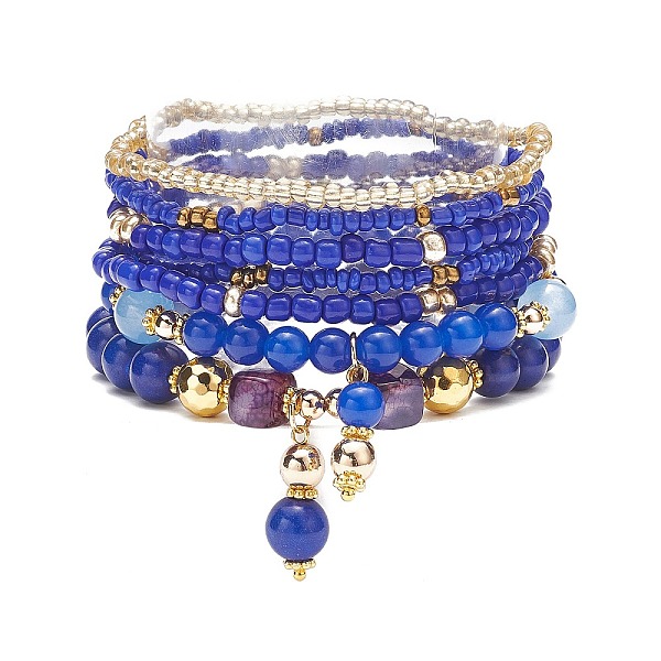 PandaHall 7Pcs 7 Style Natural & Synthetic Mixed Gemstone & Glass Seed Beaded Stretch Bracelets Set, Brass Bowknot Charms Stackable..., Blue
PandaHall 7Pcs 7 Style Natural & Synthetic Mixed Gemstone & Glass Seed Beaded Stretch Bracelets Set, Brass Bowknot Charms Stackable..., Blue
