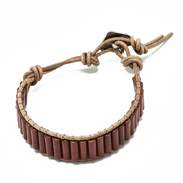 PandaHall Cowhide Leather Cord Bracelets, with Column Natural Red Jasper Beads and Alloy Findings, 9~11 inch(23~28cm) Red Jasper
PandaHall Cowhide Leather Cord Bracelets, with Column Natural Red Jasper Beads and Alloy Findings, 9~11 inch(23~28cm) Red Jasper