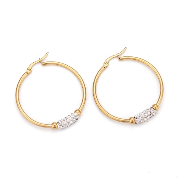 PandaHall 304 Stainless Steel Hoop Earrings, with Polymer Clay Crystal Rhinestone, Ring, Golden, 38x5.5mm, Pin: 0.8x1mm 304 Stainless Steel..., Clear
PandaHall 304 Stainless Steel Hoop Earrings, with Polymer Clay Crystal Rhinestone, Ring, Golden, 38x5.5mm, Pin: 0.8x1mm 304 Stainless Steel..., Clear