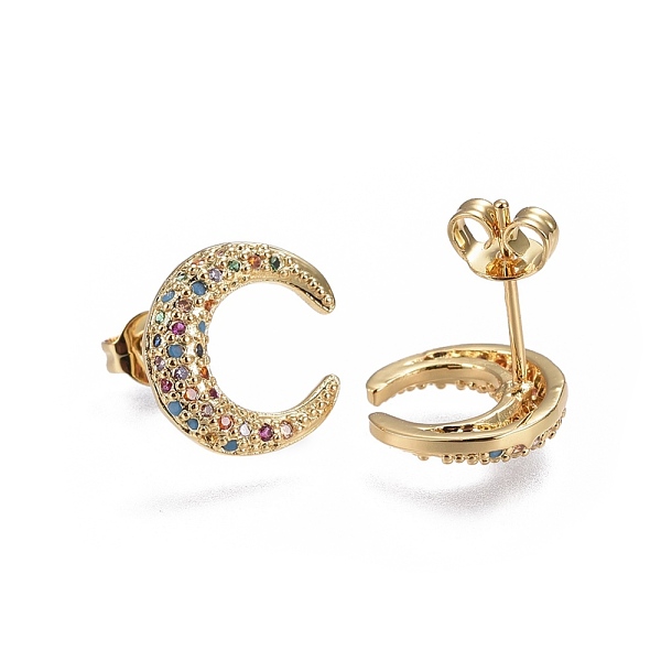 PandaHall Brass Micro Pave Cubic Zirconia Stud Earrings, Crescent Moon Earrings, Golden, Colorful, 12x11.5x2.3mm, Pin: 0.7mm Cubic Zirconia
PandaHall Brass Micro Pave Cubic Zirconia Stud Earrings, Crescent Moon Earrings, Golden, Colorful, 12x11.5x2.3mm, Pin: 0.7mm Cubic Zirconia