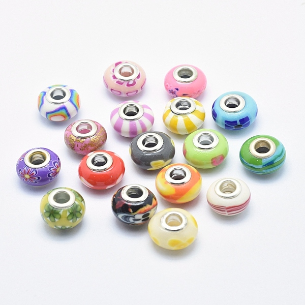 PandaHall Handmade Polymer Clay European Beads, with Silver Color Plated Brass Cores, Large Hole Beads, Rondelle, Mixed Color, 13~16x8~11mm..., Multicolor
PandaHall Handmade Polymer Clay European Beads, with Silver Color Plated Brass Cores, Large Hole Beads, Rondelle, Mixed Color, 13~16x8~11mm..., Multicolor