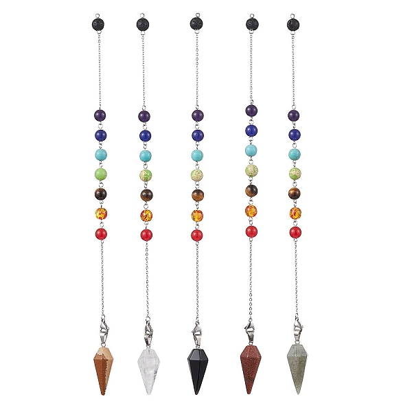 PandaHall Chakra Synthetic & Natural Mixed Gemstone Pointed Dowsing Pendulums, with 304 Stainless Steel Cable Chains, Round & Cone, 260mm...
PandaHall Chakra Synthetic & Natural Mixed Gemstone Pointed Dowsing Pendulums, with 304 Stainless Steel Cable Chains, Round & Cone, 260mm...