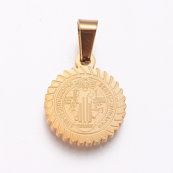 PandaHall 304 Stainless Steel Pendants, Flat Round with Saint Benedict, Golden, 18x15x2mm, Hole: 6.5x4mm 304 Stainless Steel Flat Round
PandaHall 304 Stainless Steel Pendants, Flat Round with Saint Benedict, Golden, 18x15x2mm, Hole: 6.5x4mm 304 Stainless Steel Flat Round