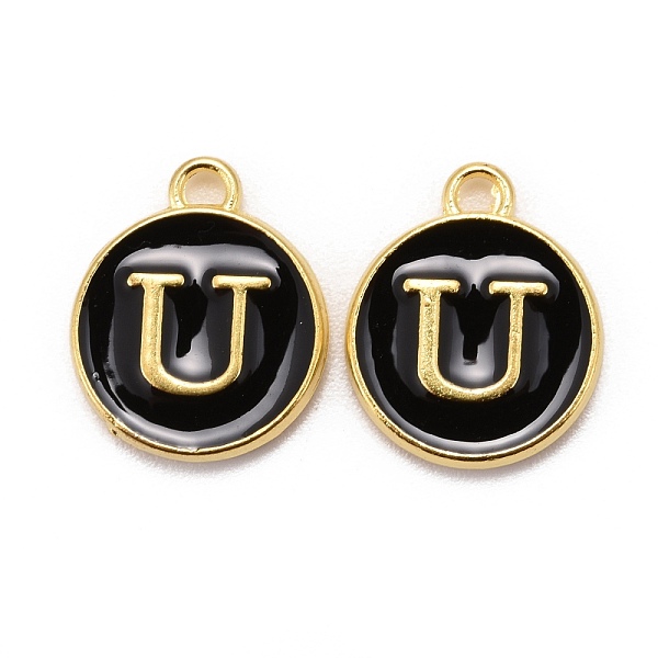 PandaHall Golden Plated Alloy Charms, Cadmium Free & Lead Free, with Enamel, Enamelled Sequins, Flat Round with Letter, Black, Letter.U...
PandaHall Golden Plated Alloy Charms, Cadmium Free & Lead Free, with Enamel, Enamelled Sequins, Flat Round with Letter, Black, Letter.U...