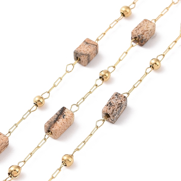 PandaHall Natural Picasso Jasper Rectangle Beaded Chains, with Golden 304 Stainless Steel Findings, Unwelded, 4~4.5x2~2.5x2~2.5mm, about...
PandaHall Natural Picasso Jasper Rectangle Beaded Chains, with Golden 304 Stainless Steel Findings, Unwelded, 4~4.5x2~2.5x2~2.5mm, about...