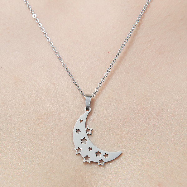 PandaHall 201 Stainless Steel Hollow Moon & Star Pendant Necklace, Stainless Steel Color, 17.72 inch(45cm) 201 Stainless Steel Moon
PandaHall 201 Stainless Steel Hollow Moon & Star Pendant Necklace, Stainless Steel Color, 17.72 inch(45cm) 201 Stainless Steel Moon