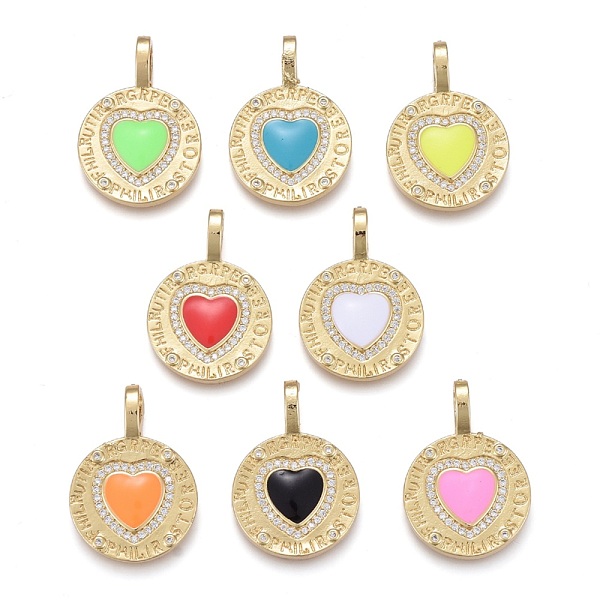 PandaHall Valentine's Day Brass Micro Pave Cubic Zirconia Pendants, with Enamel, Long-Lasting Plated, Real 18K Gold Plated, Flat Round with..., Multicolor
PandaHall Valentine's Day Brass Micro Pave Cubic Zirconia Pendants, with Enamel, Long-Lasting Plated, Real 18K Gold Plated, Flat Round with..., Multicolor